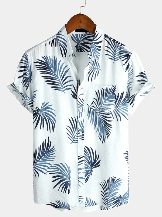 Men's Cotton Hawaiian Floral Button-Up Summer Shirt