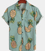 Casual Striped Cotton Pocket Shirt with Floral Design for Men
