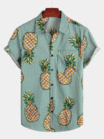 Casual Striped Cotton Pocket Shirt with Floral Design for Men