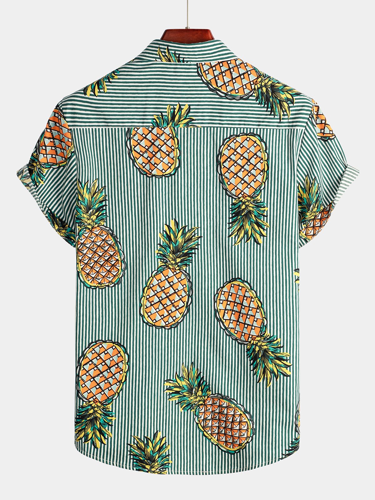 Casual Striped Cotton Pocket Shirt with Floral Design for Men