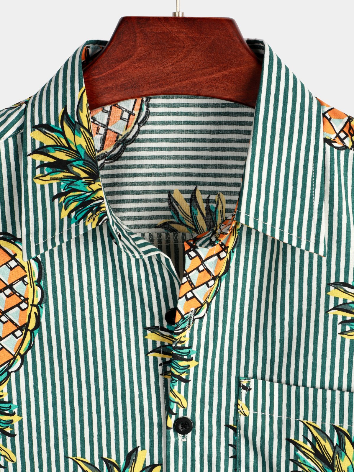 Casual Striped Cotton Pocket Shirt with Floral Design for Men