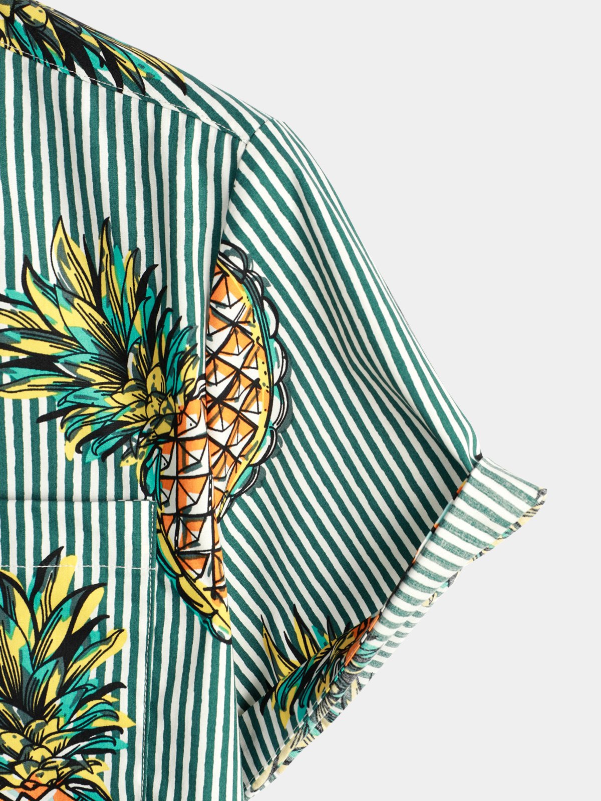 Casual Striped Cotton Pocket Shirt with Floral Design for Men