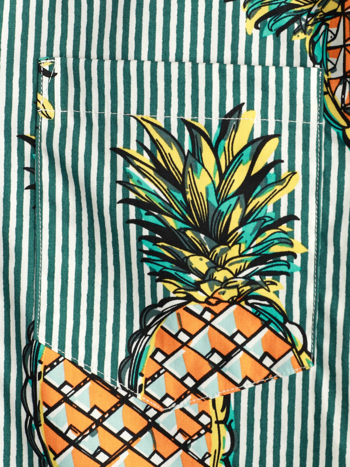 Casual Striped Cotton Pocket Shirt with Floral Design for Men